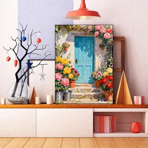 Flowers and Door Diamond Art Kits for Adults Diamond Painting Kits12X16in