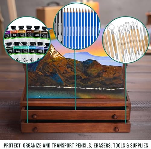 U.S. Art Supply 2-Drawer Artist Tool Supply Box with Locking Clasps
