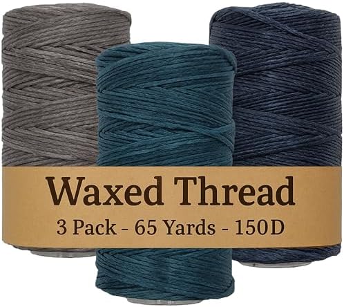 Waxed Thread 3X Wax Thread, 65 Yardx0.8mm Wax String, 150D Waxed Leather String in Aquamarine, Navy Blue and Grey Perfect Dream Catcher Supplies