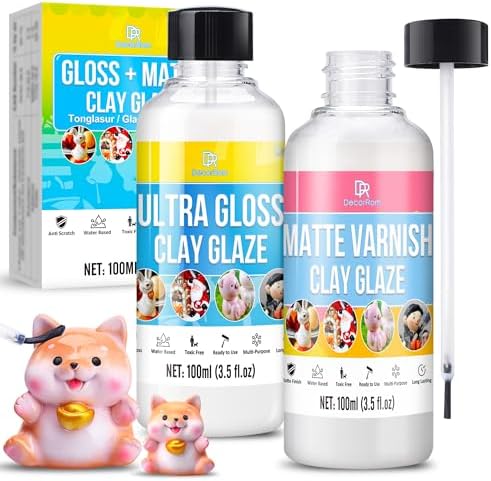 Air Dry Clay Glaze Kit - 7oz Polymer Clay Glaze & Varnish for Air Dry Clay - High Gloss & Matte Sealant, Waterproof, Scratch-Resistant Finish for Pottery, Sculptures & Ceramics, Non-Toxic Clay Gloss