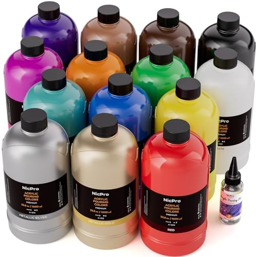 Nicpro 14 Colors Large Bulk Acrylic Pour Paint Set (33.8oz,1000ml) Premixed