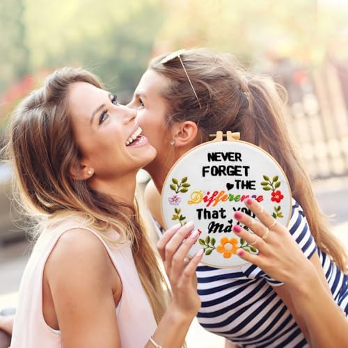 Haootadiy Beginner Embroidery Kit for Adults, Easy Cross Stitch Kit for Beginners and Adults, Full Embroidery Hoop Kit with Needles and Thread Included (Pattern 2)