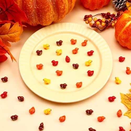 JUNEBRUSHS 50Pcs Fall Mini Resin Ducks Thanksgiving Miniature Figures