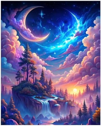 xcemhil Paint by Number Kit for Adults, Paint by Numbers Landscape, Starry Waterfall Paint by Numbers Kit for Adults Beginner for Gift Home Wall Decor 16x20 inch