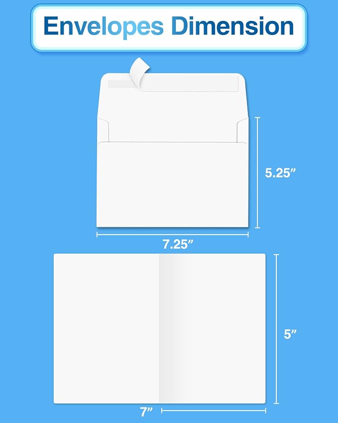 Blank-Cards-and-Envelopes 60 Pack - 5 x 7 Folded Cardstock with A7 White Envelopes-for-Invitation, Heavyweight Blank-Note-Cards-and-Envelopes Self Seal Printable for Greeting Party Birthday