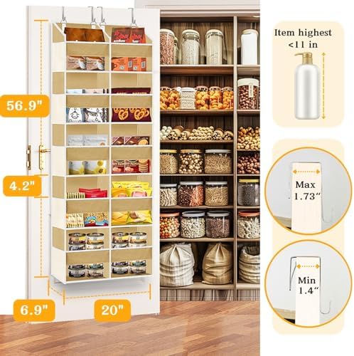 Ofiray-home Over the Door Organizer 5 Tiers,Extra Large Behind Door Storage of 10 Compartments,80 lbs Weight Capacity Over the Door Storage, Door Hanging Organizer for Closet, Diaper Organizer, Camel