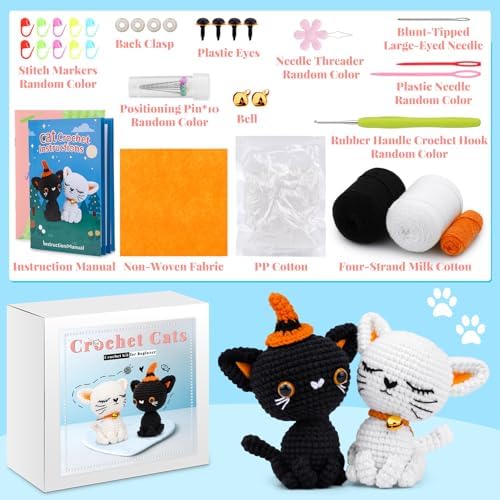 Pnytty 2Pcs Cat Crochet Starters Kits for Adult, Crochet Kit for Beginners