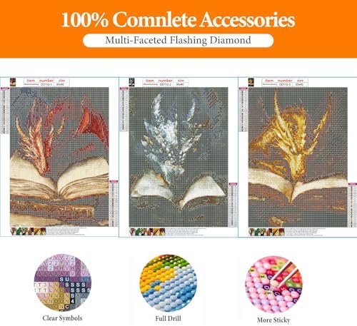 3 Pack Dragon Diamond Art Kits for Adults Round Diamond Painting 12x16Inch