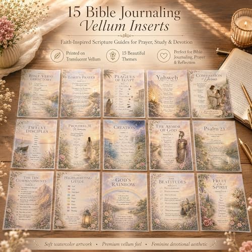 Bible Journaling Inserts Set 15 PCS Translucent Vellum Bible Inserts for Faith Journaling & Bible Study Scripture Inserts and Bible Tip Ins for Christian Journaling Christian Gifts for Women
