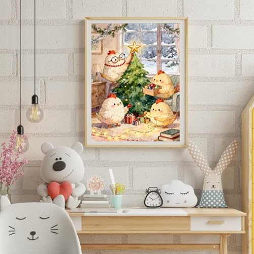 ijbnhd Christmas Tree Diamond Art Kits for Adults, 5D Chickens 12x16inch