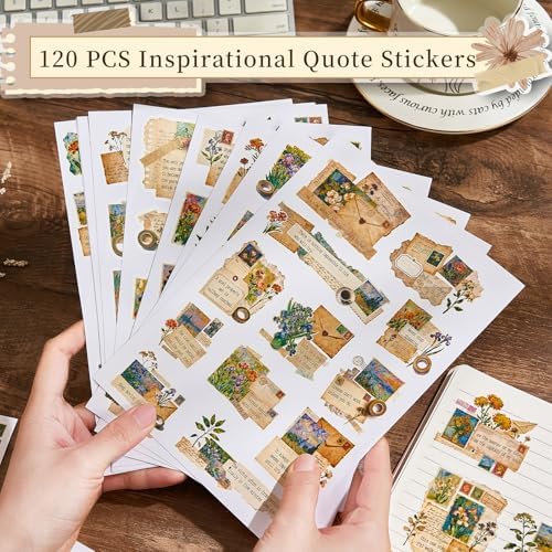 120Pcs Motivational Quote Stickers, Vintage Botanical Decal for Journaling
