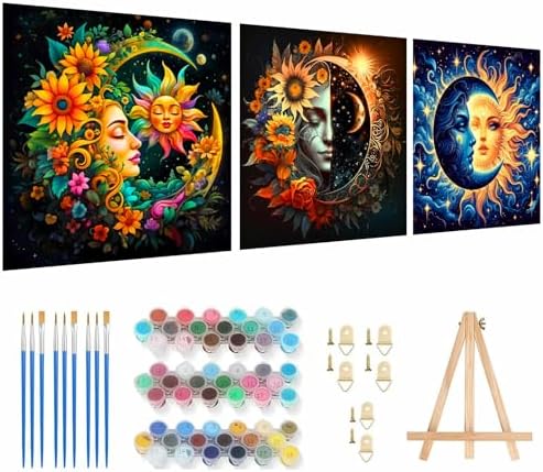 Axquilon 3 Packs Framed Paint by Numbers Kit for Adults 8x8in