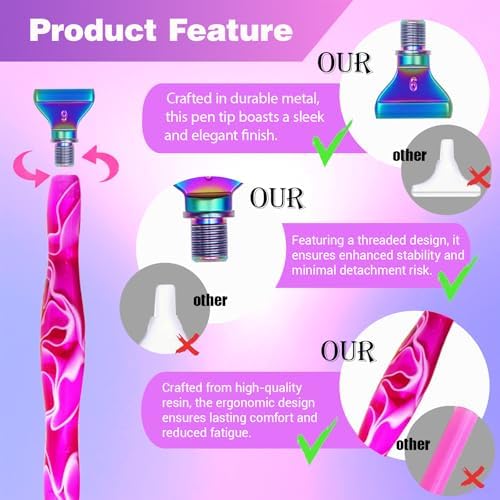 Huanlys Diamond Art Pens Tools Diamond Painting Accessories Kits with Screw Steel Rose Gold Metal Tip Nibs Placers Roller Tool Accessories (Purple Color)