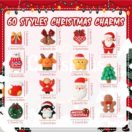 60Pcs Christmas Resin Charms, Holiday Flatback charms for DIY Craft