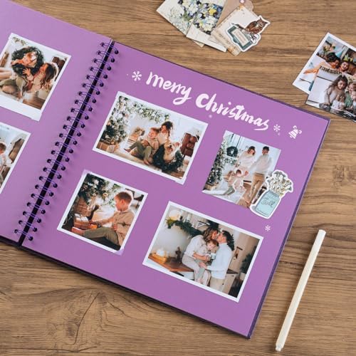 potricher 12 x 12 Inch Large DIY Scrapbook Photo Album 40 Pages, Purple | Thick Kraft Paper Scrap Book Photo Albums, Memory Book for Wedding, Anniversary, Baby, Family, Travel, DIY Projects