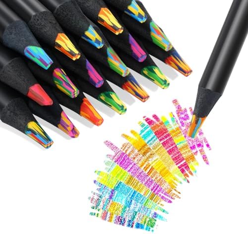 12 Colors Rainbow Pencils for Kids Adults, 24 Pack Rainbow Colored Pencil Art Supplies for Girls Boys, Black Wooden Multi Colored Pencils Bulk for Coloring Drawing Sketching, Pre-sharpened