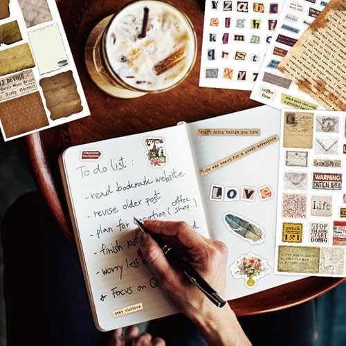 Doraking 38 Sheets Vintage Letter Washi Stickers and Scrapbook Papers for Journaling, Pre-Cut Aesthetic Washi Stickers Material Paper for Scrapbooking Junk Journal Supplies DIY Crafts Arts