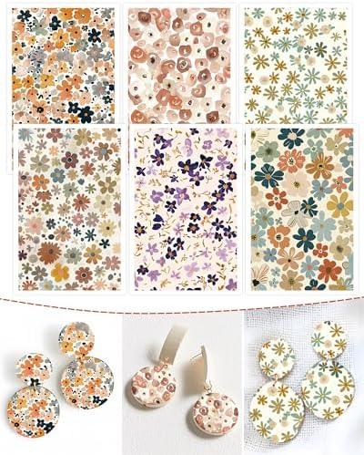 Puocaon Flower Clay Transfer Paper - 18 Pcs Vintage Flower Art Design Transfer Sheets for Polymer Clay Colorful Floral Earrings Design Jewelry Making
