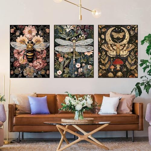 GOUOYANA 3 Dragonfly Insect Paint By Numbers Kit for Adults Acrylic Canvas | Adult Paint by Number Kits Acrylict Canvas for Painting DIY Dragonfly Insect Paint by Numbers for Home Wall Art Gift 12X16in