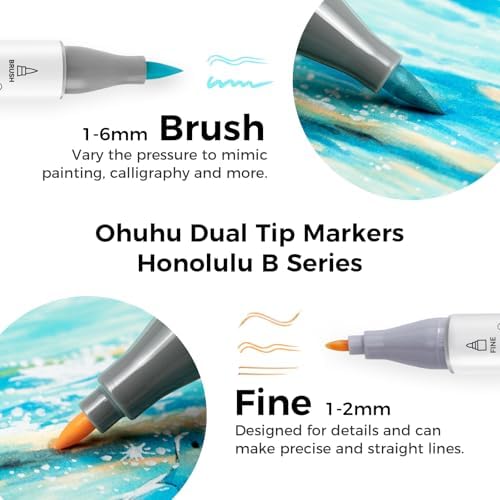 Ohuhu Alcohol Markers 48 Pastel Colors Brush & Fine for Adults Coloring