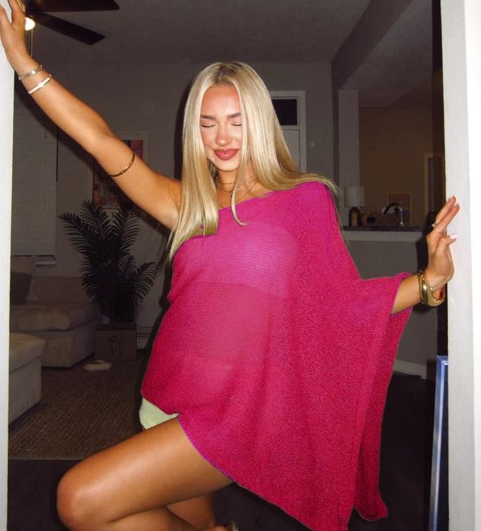 Women Sheer Poncho Shawl Top Lightweight Knit Pullover Beach Cover Up Tops