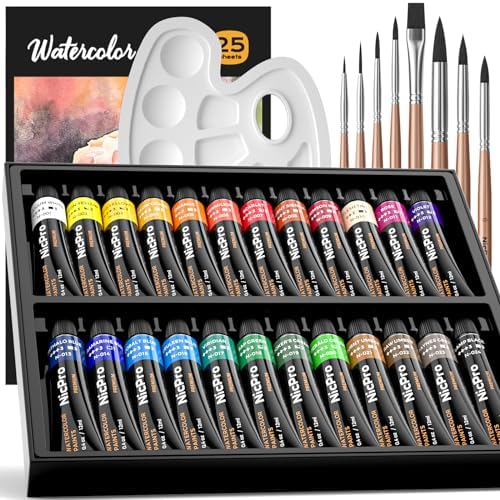 Nicpro 24 Colors Watercolor Paint Set (12ml/0.4oz Tube) for Adults, Artist