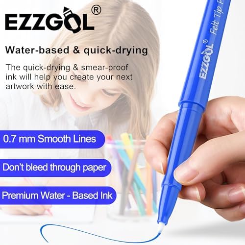 Ezzgol Felt Tip Pens, 30 Pack, 30 Colors, Fine Point