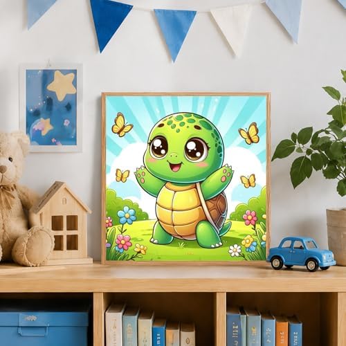 AUKELHJ Paint by Numbers Kit for Kids with Frame, Turtle, 8X8 inch