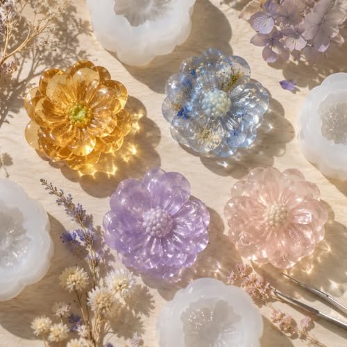 4 Pack 3D Flower Silicone Molds,DIY Candle Soap Making Cake Decorating