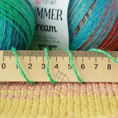 YarnArt Summer Dream Cotton Blend - 3.4 OZ, 383 yds Rainbow Multi Color Yarn for All Season Project Fuitable for Knitting Blouses, Shawls, Scarfs and Sweaters, Fine:2 (4302)