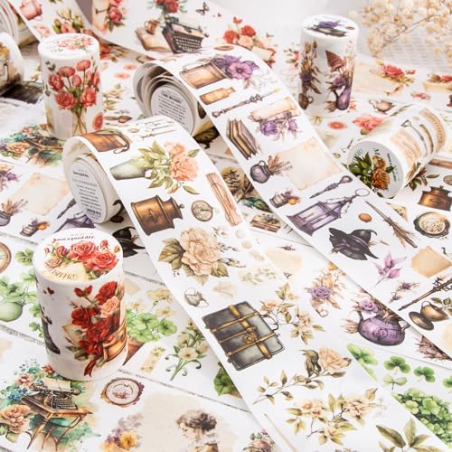 Alideco 6pcs Decorative Adhesive Tapes Vintage Botanical Flowers Washi Tape Great for Bullet Journal Supplies, Arts, Scrapbook, DIY Crafts, Planners(zhuangyuanriji)