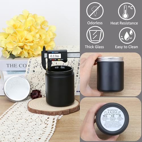 MILIVIXAY 20 Pack 8 OZ Thick Glass Matte Black Candle Jars with Silver Lid-Bulk Empty Candle Jars for Making Candles-Canning Jar for Spice, Liquid, Sample- Dishwasher Safe.