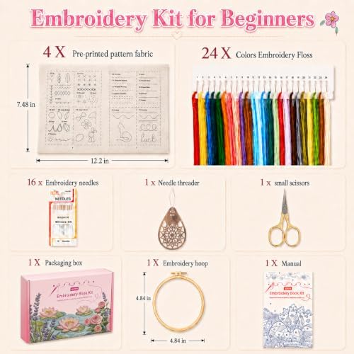 spicssa Beginner Embroidery Stitch Book Kit, 79 Stitches, Video Tutorials