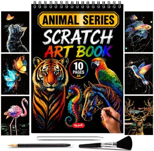 Scratch Art Book for Adults - Animal Series, 10 Rainbow Art and Crafts for Adults