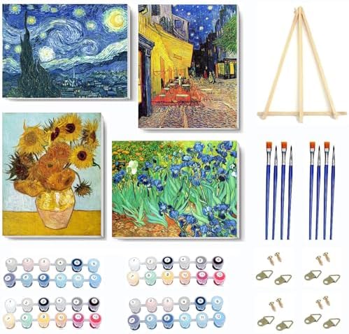 VIGEGU 4 Pack Paint by Numbers Kit for Adults Beginner with Frame