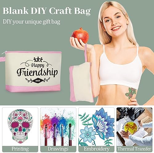 Silkfly 48 Pcs Cotton Canvas Makeup Bags Cosmetic Zipper Bags 10.2 x 5.5 x 2'' Blank DIY Pouch Bulk Pencil Case with Bottom Travel Toiletry Pouch for Women Craft Decor Gift (12 Colors)