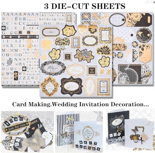 12x12 Vintage Scrapbook Paper Pad - 27 Sheets Gold Foil Black Origami Decoupage Patterned Kit Supplies for Art Journaling Wrapping Card Making Crafting Gift Photo Album