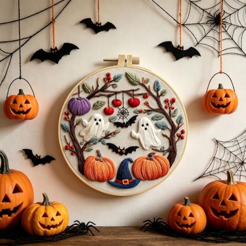 RUIQLXHANG Halloween Ghost Pumpkin Embroidery Kit for Beginners