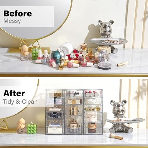 Prsildan 15 Drawers Teacher Toolbox Acrylic Containers, Set of 3