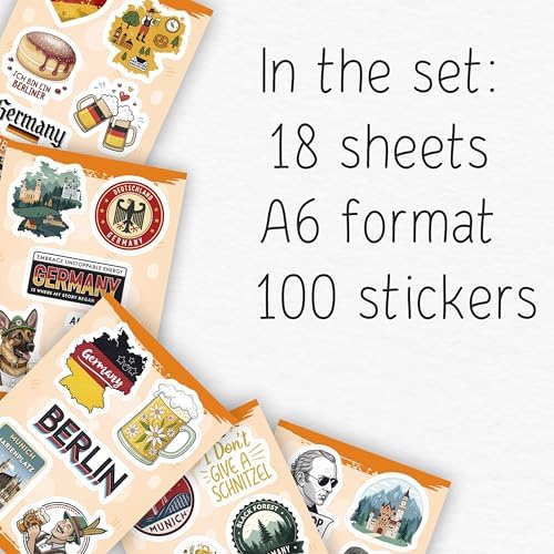 100Pcs Germany Stickers Small for Luggage, Water Bottle - Germany Party Supplies- German Stickers - Gift for Women & Men