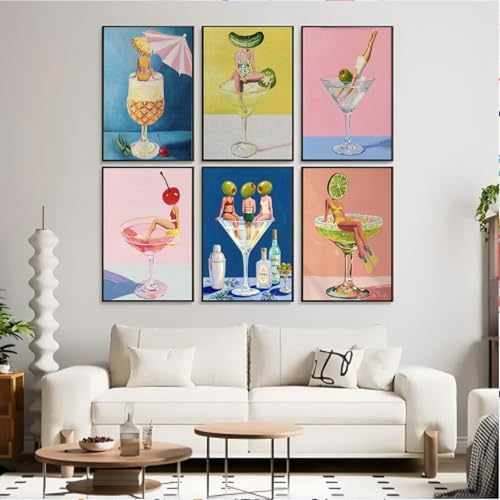 MXCFZX 6 Pack Paint by Numbers Kit for Adults Beginner, Cocktail Adult Paint by Number Kits on Canvas Without Frame, Cocktail DIY Acrylic Oil Number Painting Kits for Gift Home Decor 8x12 Inch