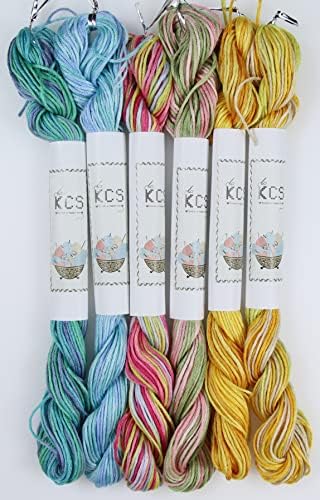 KCS Big skeins of 25 Meters Size 25 Color Variegated Cross Stitch Stranded Threads,6 skeins,16