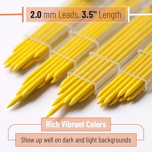 Mr. Pen- 2.0 mm Lead Refills, 48 Pack (12 per Tube), Yellow, 90 mm Length