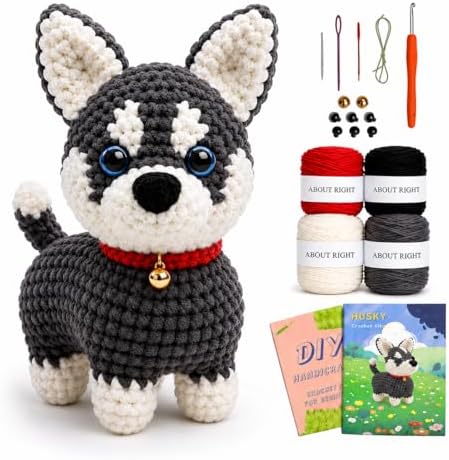 ABOUT RIGHT Husky Crochet Kit for Beginners, DIY Amigurumi Dog Kit