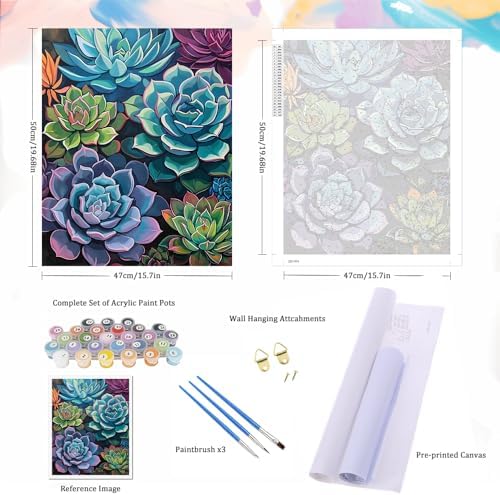 Natuyalo Paint by Numbers for Adults Beginner, Succulent Plants Acrylic Easy Paint by Numbers Kits Garden Landscape Craft Kits for Adults Suitable for Home Wall Decoration Flameless 16x20 Inch