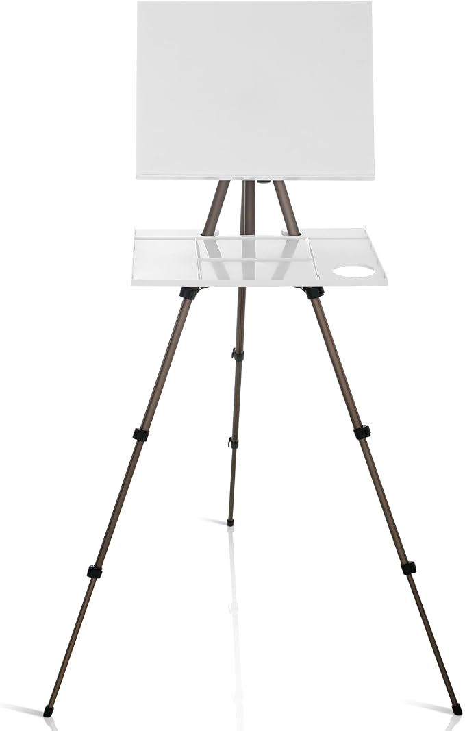 Ireer 17-65 Inch Artist Watercolor Portable Easel with Sturdy Tripod Adjustable Aluminum Metal Easel Stand with Tray Lightweight Travel Easel for Painting Canvas Kids Adults Tabletop Floor Display