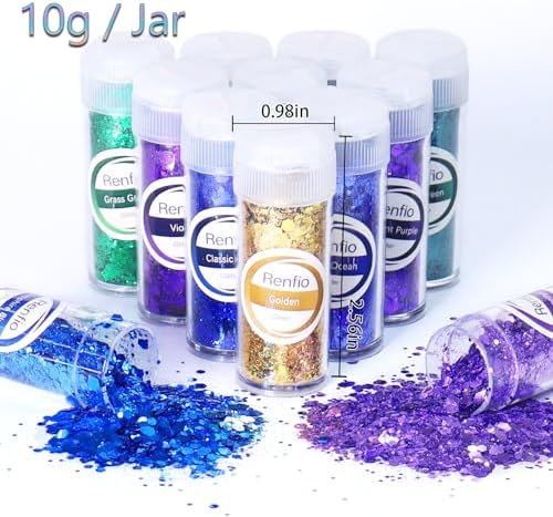 Renfio Chunky Glitter, 16 Colors Resin Glitter Set Each 10g/0.35oz