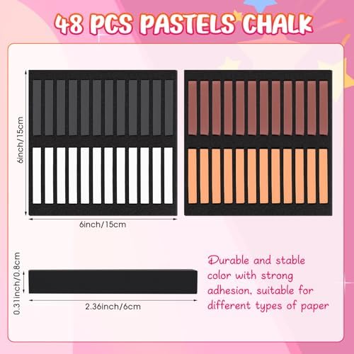 Watersay 48 Pcs Soft Chalk Pastels Set Soft Pastel for Artists Square Sketch Chalk Non-toxic Artist Pastel Sticks for Professional Artists Students and Art Lovers(Sketching Colors,60×8×8mm)