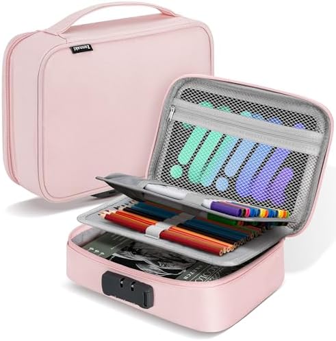 Zannaki Large Capacity Pencil Pouch Case with Lock, Pen Marker Stationery Bag Art Supply Storage Organizer Box for Bullet Journal Middle High School College Student Teen Girl Boy Women Adult, Pink