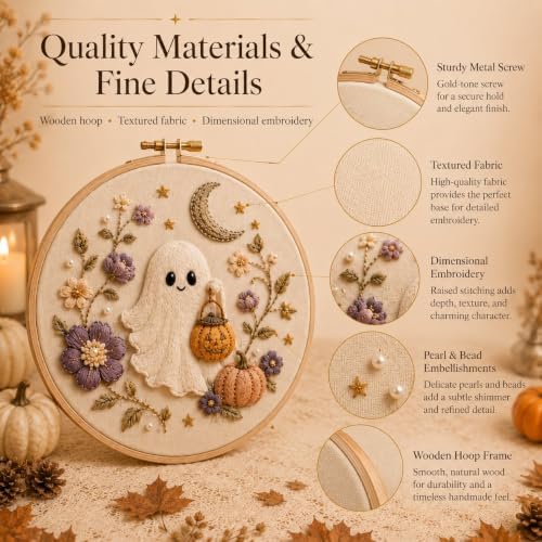 Halloween 3D Embroidery Hoop Decor Cozy Handmade-Style Fall Wall Art (Mystic Bat)